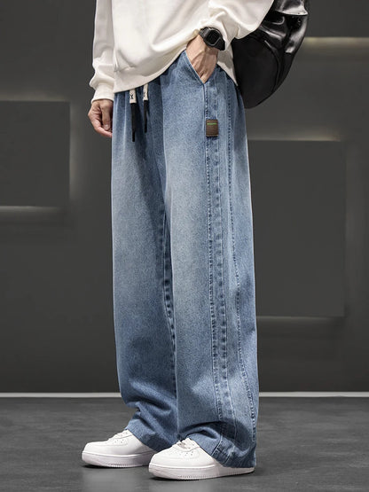Spring Autumn Baggy Jeans Men Trousers Wide Leg Straight Denim Pants Daily Streetwear Loose Casual Jeans Asian Size L-6XL