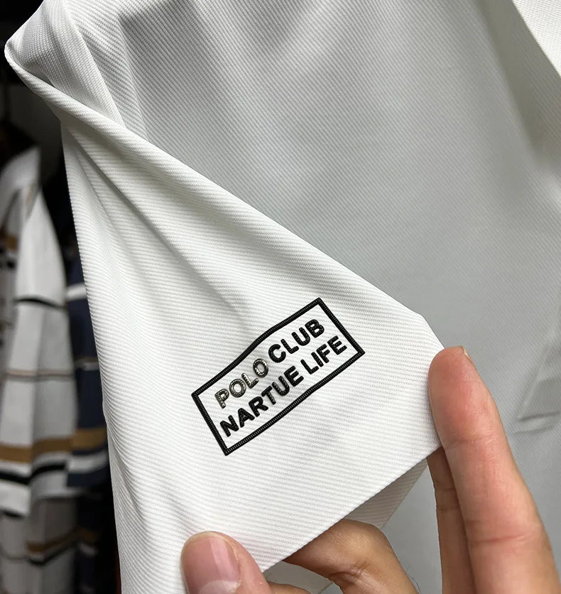 High quality silk breathable short sleeve POLO shirt men's lapel top 2024 summer new light luxury brand printed casual T-shirt