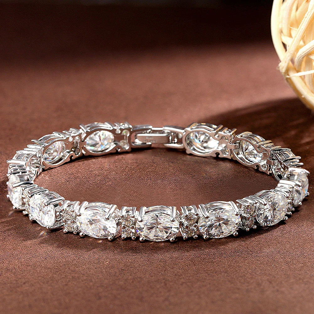 Oval/Round Cut Moissanite Tennis Bracelets with Certificate S925 Silver 1.5CT West East Set Diamond Bracelet Jewelry for Women