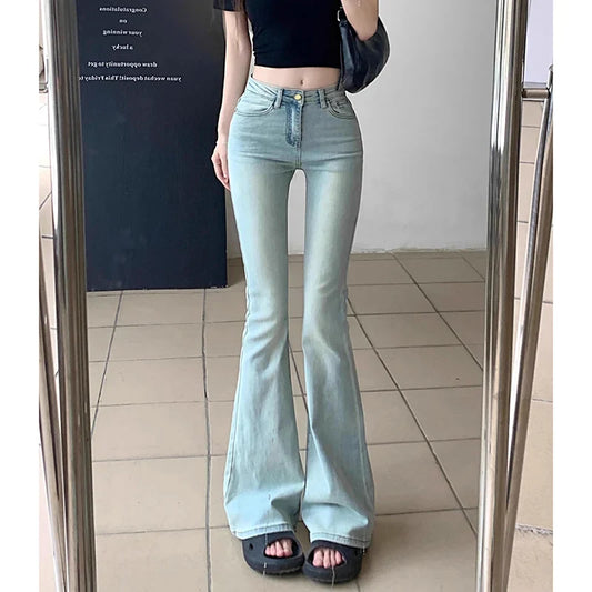 Women Thin High Waist Flared Jeans Pants