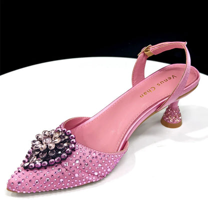 Italian Luxury Rhinestone Taro Purple Pointed Toe High Heel Shoe & Bag Set for Women - Perfect for Parties
