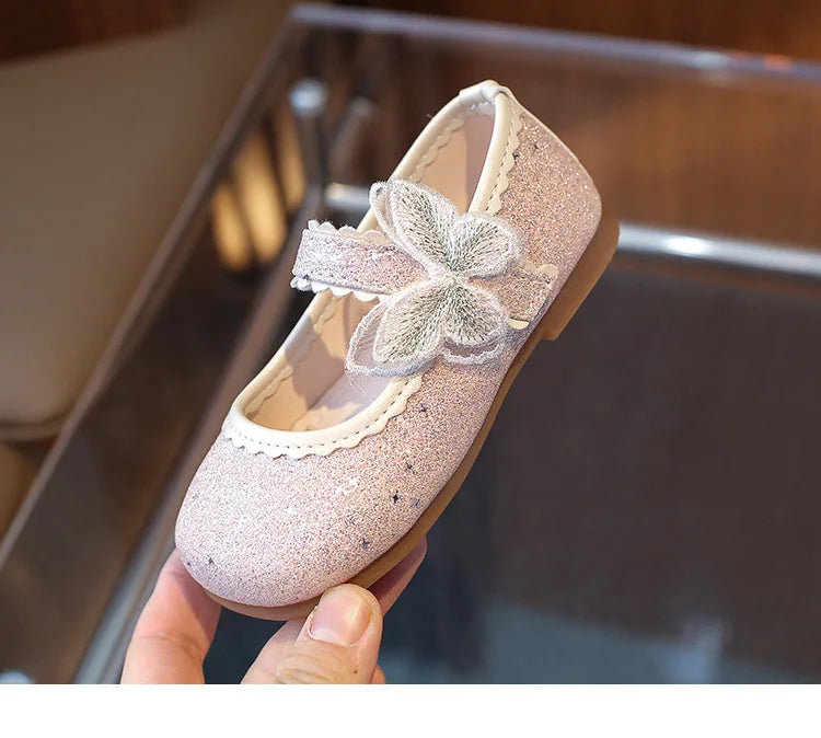 New Girls Princess Shoes Fashion Children's Bow Rhinestone Sequin Kids Shoes Baby Party Student Flat Performance Shoes