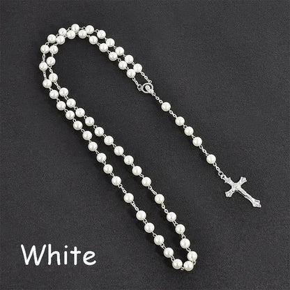Jewelry Crucifix Charm Vintage Cross Necklace Jesus Rosary Beads Chain Virgin Mary Pendant