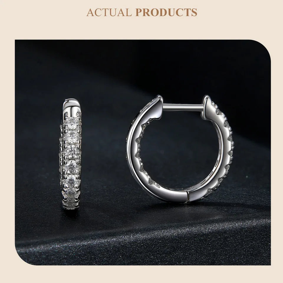 Gold Moissanite Hoop Earrings for Women, 925 Sterling Silver D Color Round Cut Lab Diamond Hypoallergenic Earrings