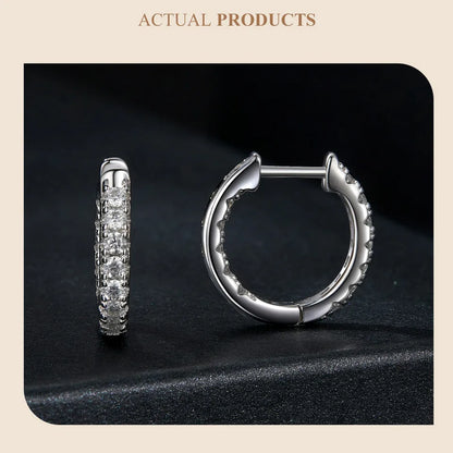 Gold Moissanite Hoop Earrings for Women, 925 Sterling Silver D Color Round Cut Lab Diamond Hypoallergenic Earrings