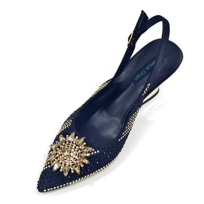 Summer New Design Specials Italian Women Shoes and Bag Set Fuchsia Color Comfortable High Heels With Rhinestone