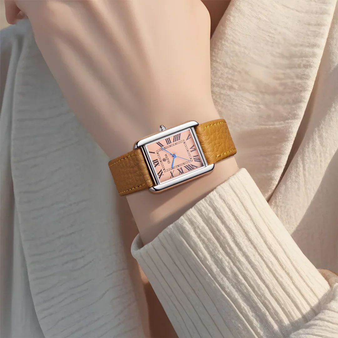 Waterproof Couple Watches Casual Fashion Quartz Stainless Steel Leather Strap Square Dial Men's And Women's Lover Watch