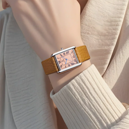 Waterproof Couple Watches Casual Fashion Quartz Stainless Steel Leather Strap Square Dial Men's And Women's Lover Watch