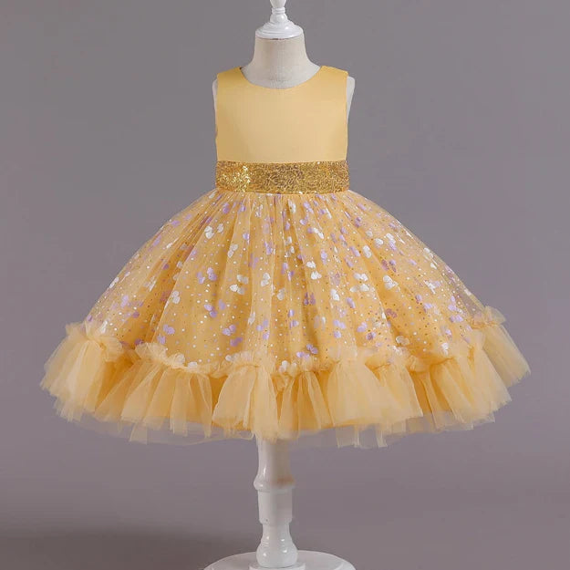 New Baby Kids Girls Elegant Printed Butterfly Flower Princess Party Tutu Dresses Children Sequins Wedding Evening Girl Clothes