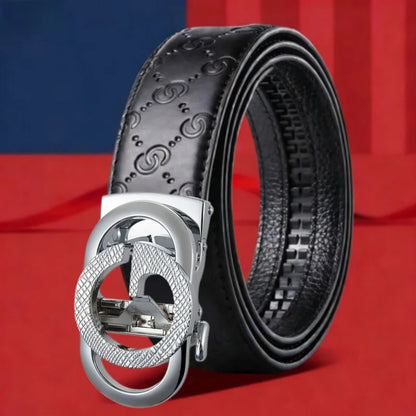Cross-Border Men's Automatic Buckle Checkered Top Layer Cowhide Belt Business Casual Versatile Letter Waist Belt Wholesale