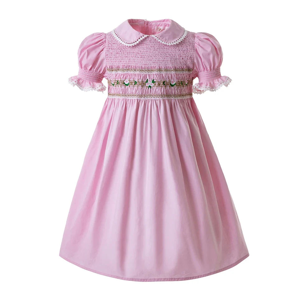 Pettigirl Children Kids Girls Summer Handmade Pink Princess Smocked Birthday Dresses Outfits Gift Size 2 3 4 5 6 8 10 12Y
