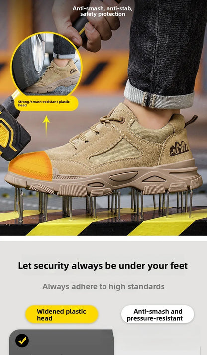 Labor Protection Shoes Men's Anti Smashing AntiPiercing Insulation Work Shoes Cowhide Solid Bottom Construction Site SafetyShoes