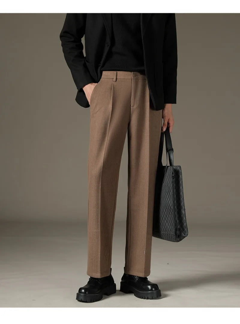 Men's Casual Straight-Leg Wool Trousers - American Style Commuting Pants Perfect for Fall/Winter 28-38