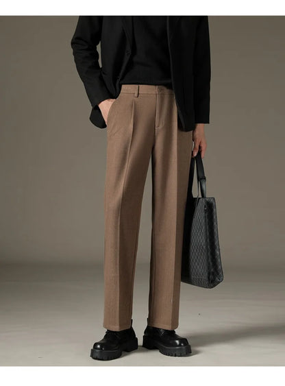 Men's Casual Straight-Leg Wool Trousers - American Style Commuting Pants Perfect for Fall/Winter 28-38