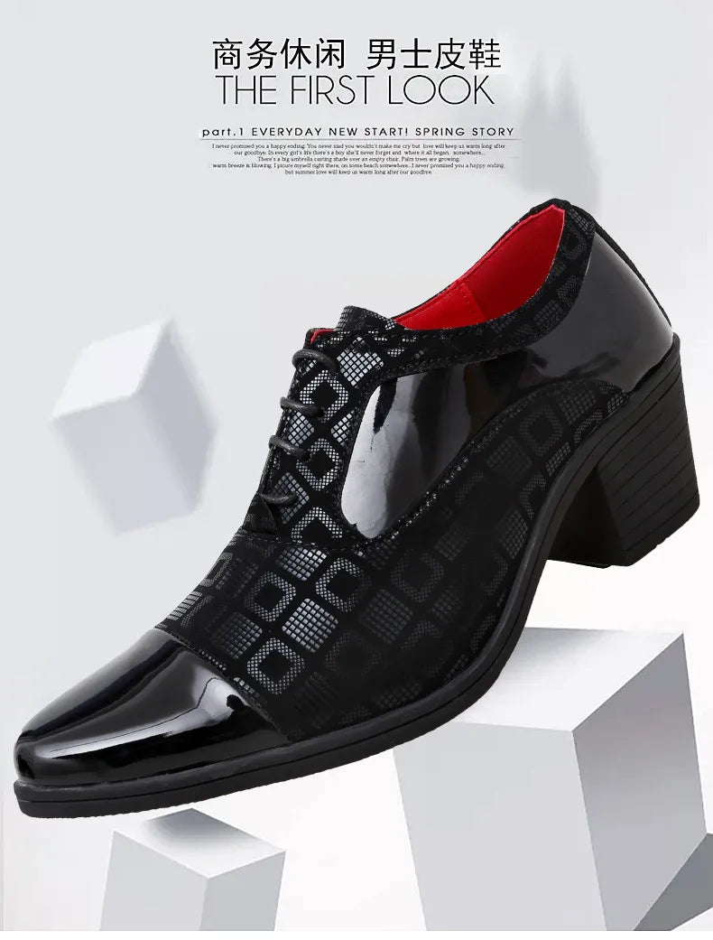 Men's High-heeled Leather Shoes Fashion Red Wedding Dresses Shoes For Men Luxury Formal Shoes Man zapatos de vestir