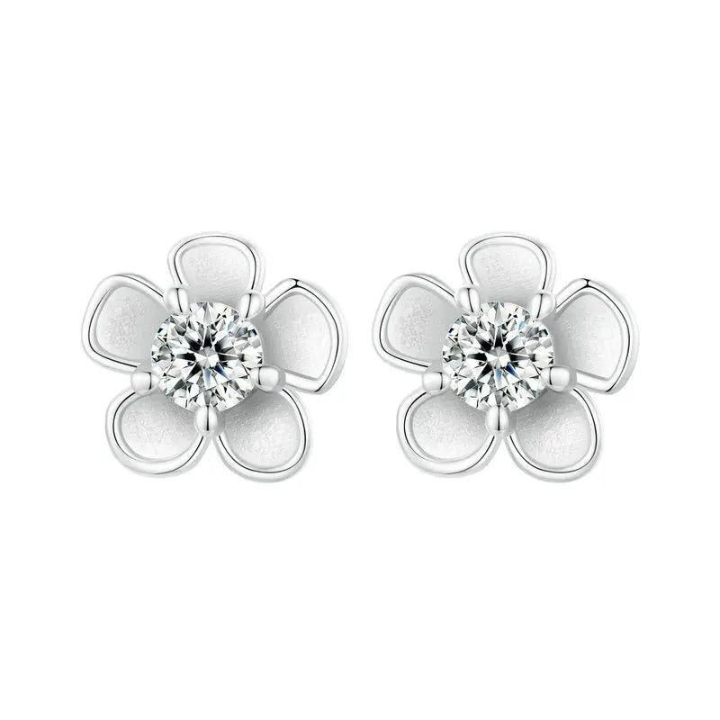 Moissanite 925 Sterling Silver Stud Earrings, Brilliant Sakura Shape VVS1 Clarity Lab Created Diamond Earrings