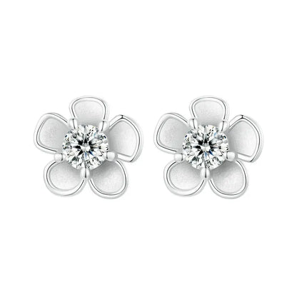 Moissanite 925 Sterling Silver Stud Earrings, Brilliant Sakura Shape VVS1 Clarity Lab Created Diamond Earrings