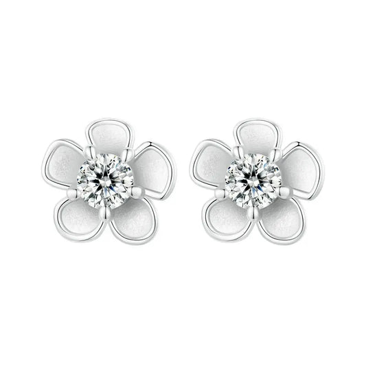 Moissanite 925 Sterling Silver Stud Earrings, Brilliant Sakura Shape VVS1 Clarity Lab Created Diamond Earrings