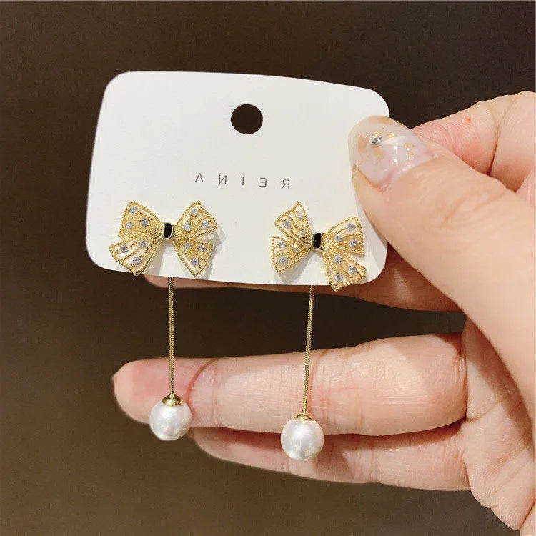 Simple Black Bow Love Earrings for Women Fashionable Personalized Beautiful Daily Accessories Party Jewelry Premium Gifts