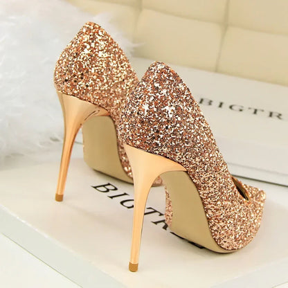 Women Luxury Bling Red  Blue Valentine Party Scarpins Pumps Lady Glitter Sequins 7cm 9.5cm High Heels Designer Shoes Plus Size
