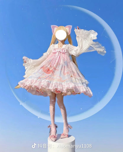 Flowers Crinoline Sweet Fairy Lolita 2024 Spring and Summer Bubble Skirt Gorgeous French Elegant Girl Women's Organza Midi Skirt