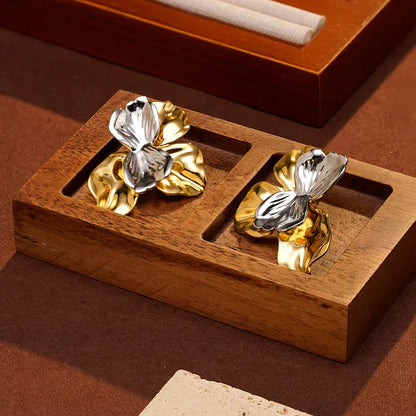 Two Tone Flower Stud Earrings For Women's Stainless steel 18K Gold Plated Fashion Dating E251745