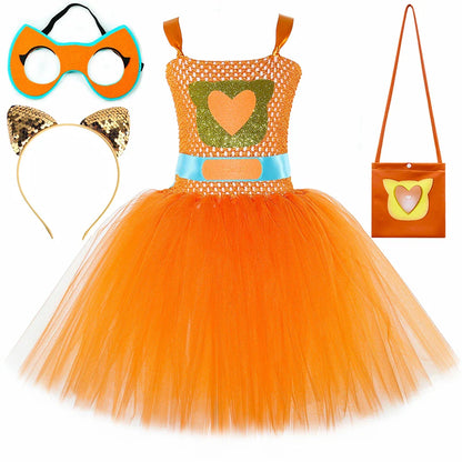 Super Kitty Costumes for Girls Super Cat Tutu Dress for Kids Christmas Halloween Outfits Children Animal Clothes with Eyes Patch