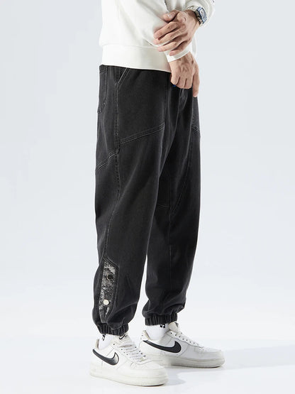 Spring Summer Men's Jogger Jeans Slight Stretch Denim Cargo Pants Black Blue Streetwear Baggy Jeans Trousers