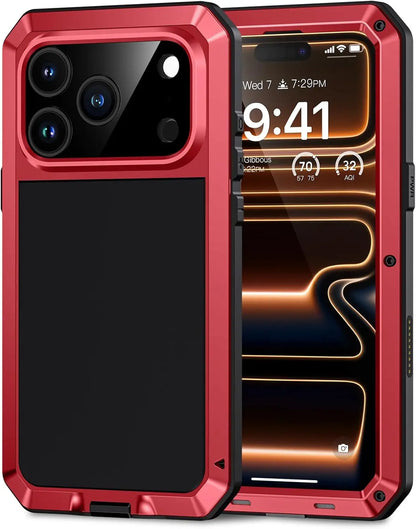 for iPhone Air 17 Pro Max 17 Pro 17 Metal Case, Heavy Duty Shockproof Tough Rugged Case with Built-in Glass Screen Protector
