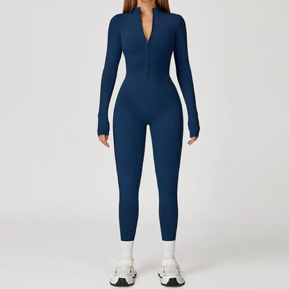 VITALINOVO Women Fleece Lined Workout Jumpsuits Long Sleeve Zip Up Yoga Romper Winter Warm Thermal One Piece Bodycon Bottom Pant