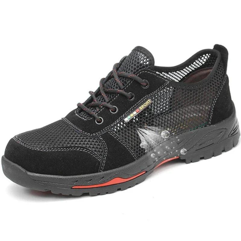 Summer Black Safety Shoes with Steel Toe Lightweight Mesh Ventilation  Puncture-proof Durable Impact-resistant Cool Comfortable