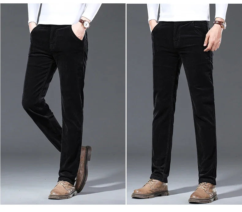 Winter Men's Fleece Corduroy Pants Warm Classic Casual Business Plush Thickened Business Trousers Male Brand Clothing