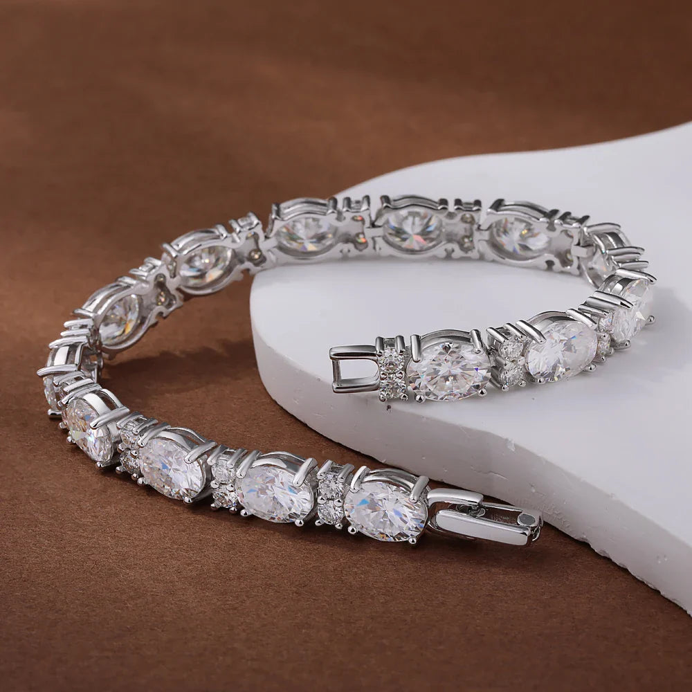 Oval/Round Cut Moissanite Tennis Bracelets with Certificate S925 Silver 1.5CT West East Set Diamond Bracelet Jewelry for Women