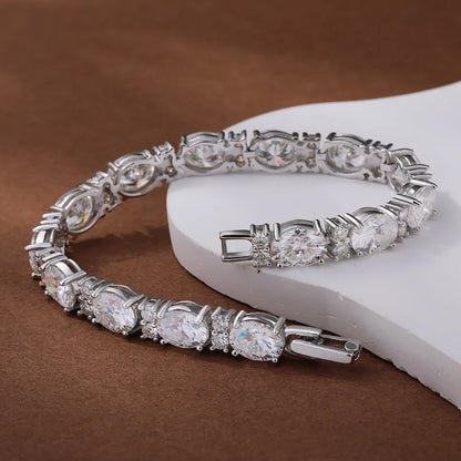 Oval/Round Cut Moissanite Tennis Bracelets with Certificate S925 Silver 1.5CT West East Set Diamond Bracelet Jewelry for Women