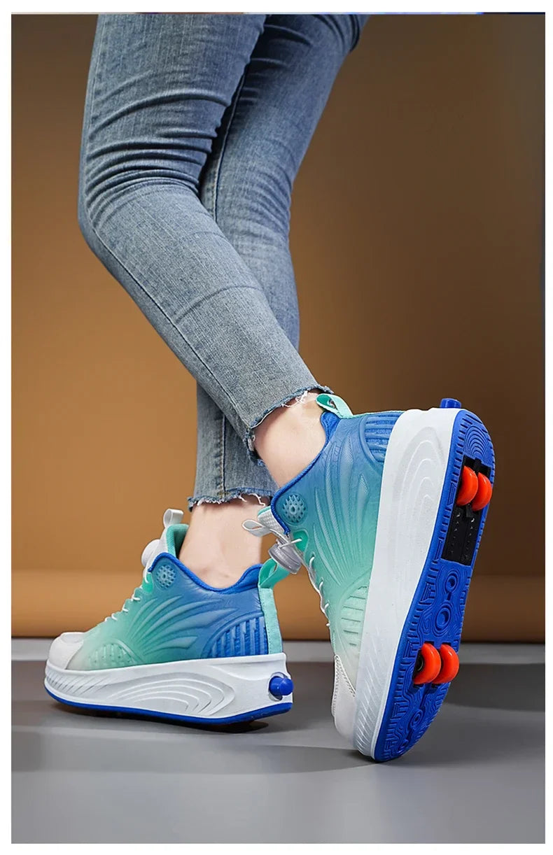 New Glow-in-the-dark Rotary Roller Skates Girls Invisible Four-wheel Retractable Walk-on Shoes Boy for Students Sizes 29-41