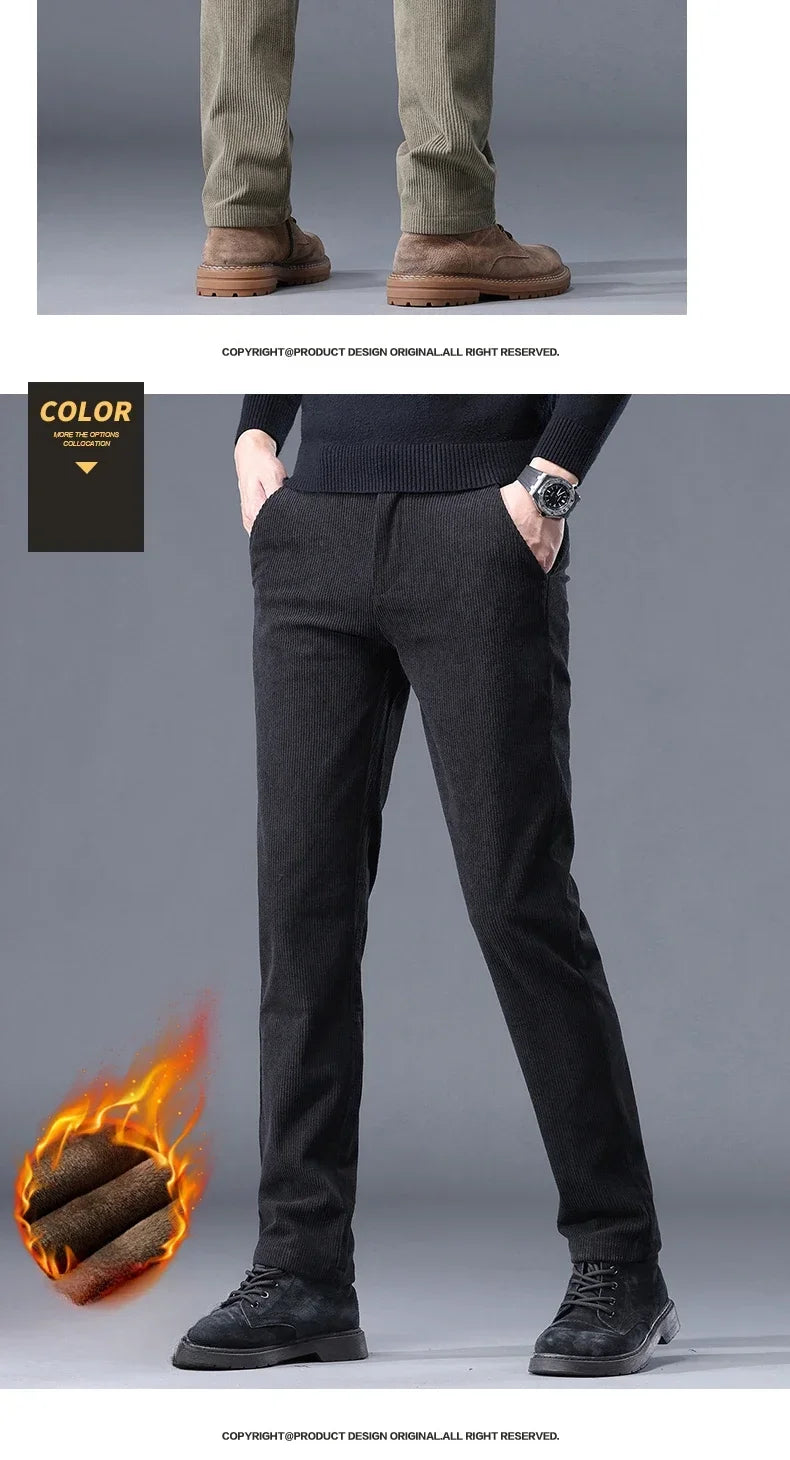 Thick Stretch Men's Corduroy Fleece Pants Fashion Business Casual Warm Chenille Male Brand Trousers Winter Thermal Pants