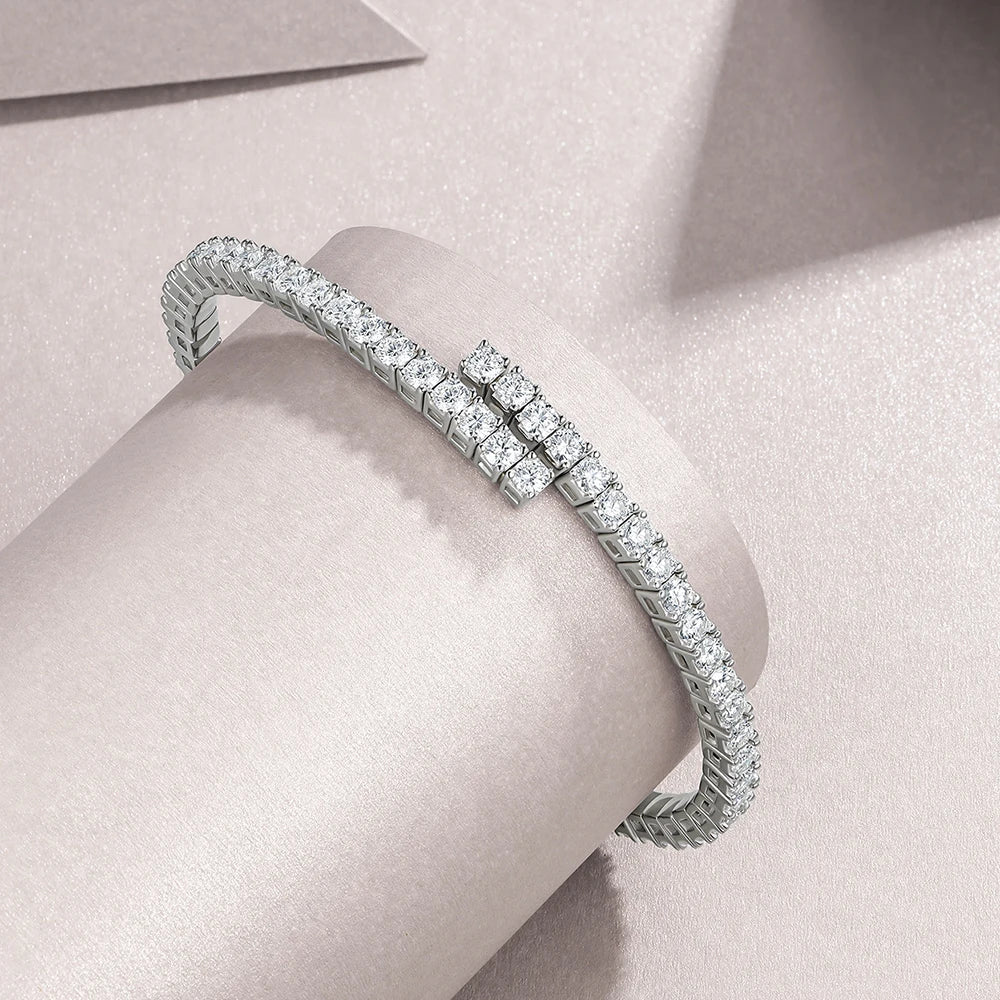 Certified 3mm All Moissanite Open Bangle Tennis Bracelet S925 Silver Sparkling Lab Diamond Cuff Bangles For Women Fine Jewelry
