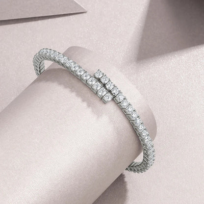 Certified 3mm All Moissanite Open Bangle Tennis Bracelet S925 Silver Sparkling Lab Diamond Cuff Bangles For Women Fine Jewelry