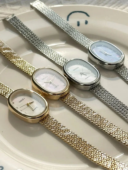 Luxury Oval Dial Rhinestone Watch New Brand Quartz Watch for Women Adjustable Stainless Steel Strap Wristwatches Wholesale Gift