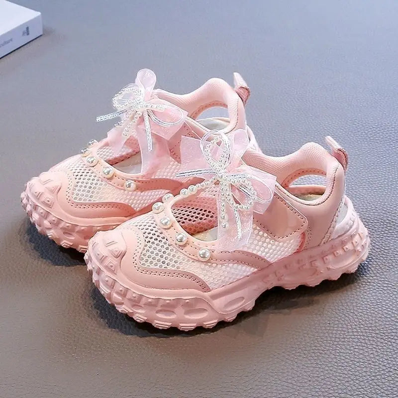 Girls' princess sandals summer 2026 new children's Baotou foreign pearl single mesh shoes for children mesh sneakers