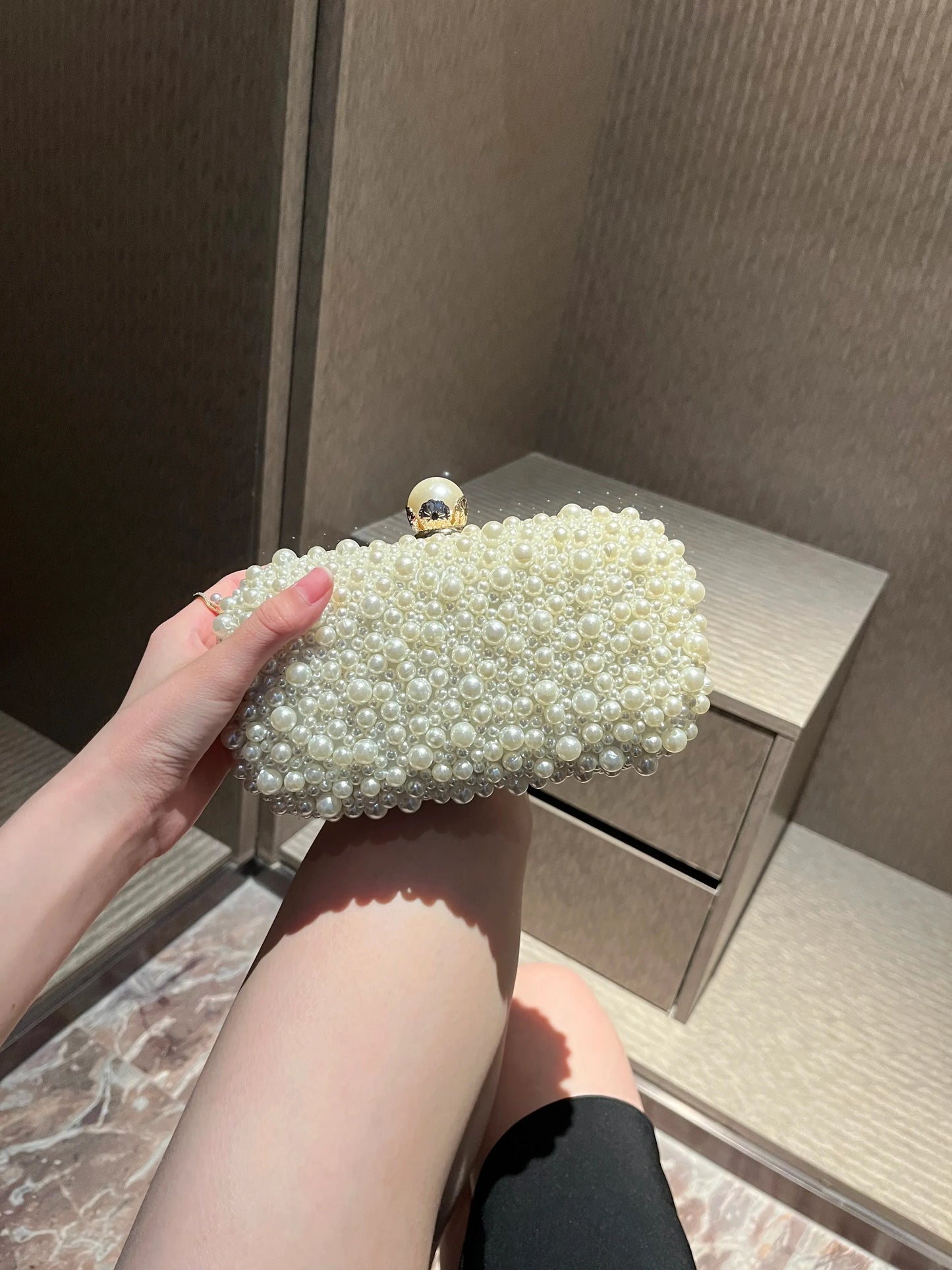 Fashion Elegant Women White Beige Luxury Special Crystals Beaded Pearl Evening Clutch Bags Wedding Party Handbag Beaded