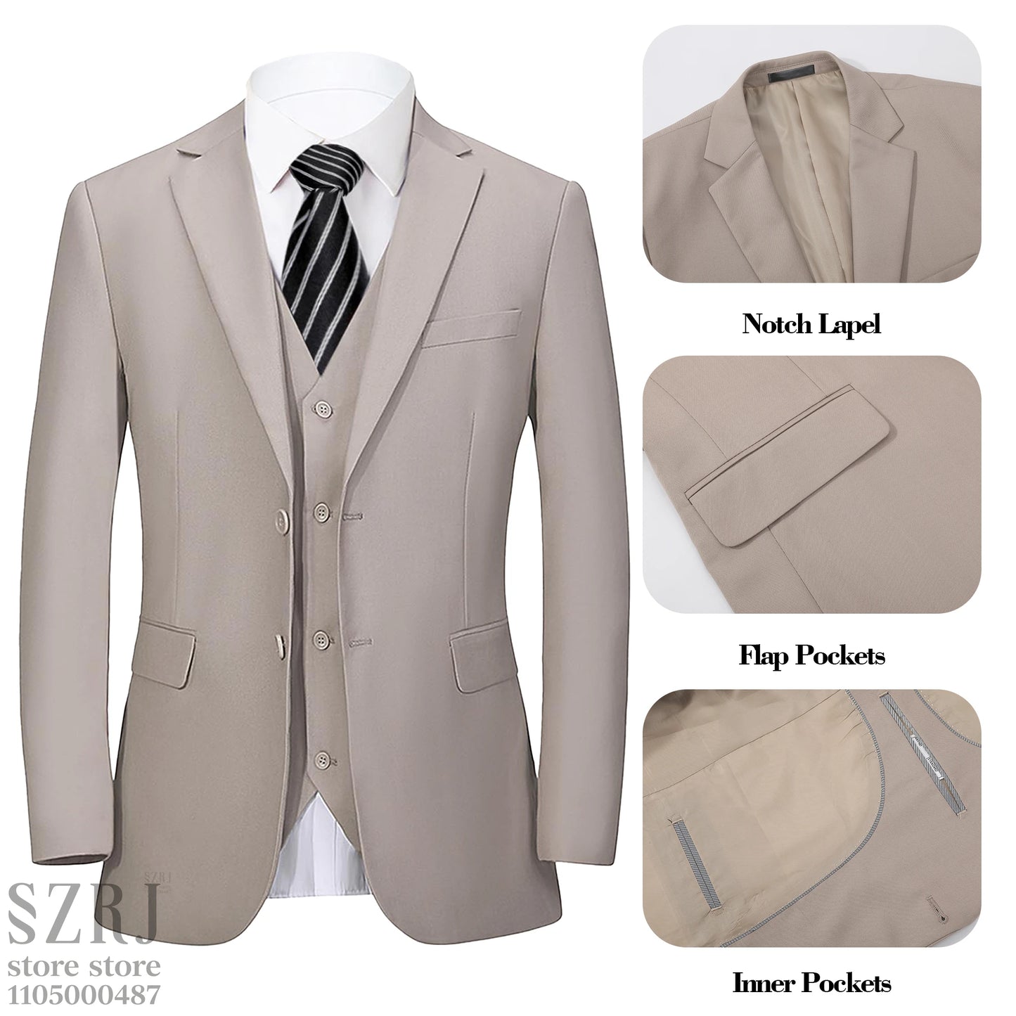 Men's 5-Piece Business Suit Set: Jacket+Vest+Pants+2 Bow Ties (Red+Blue).Premium, Tailored， For Parties, Weddings, Business.