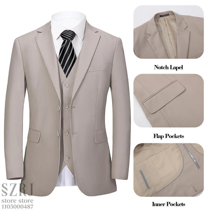 Men's 5-Piece Business Suit Set: Jacket+Vest+Pants+2 Bow Ties (Red+Blue).Premium, Tailored， For Parties, Weddings, Business.