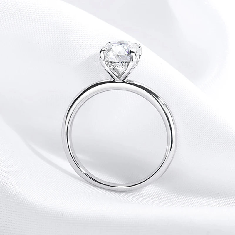 18k Plated 2/3ct Moissanite Diamond Ring for Women Oval Fancy Cut Bridal Sets Solitaire Wedding Promise Band 925 Silver