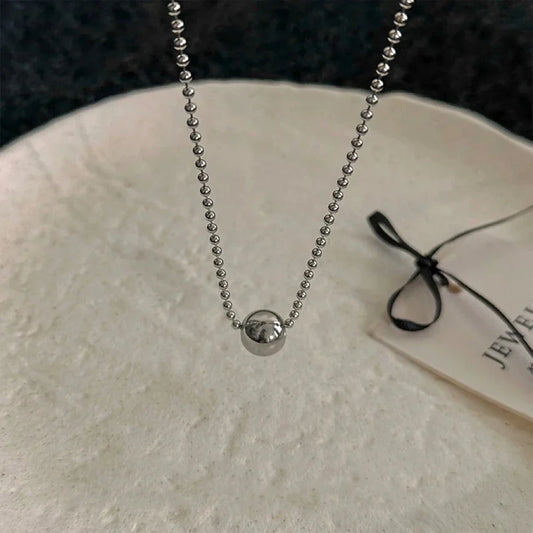 Personality Stainless Steel Beaded Ball Pendant Necklace for Women Silver Color Double Layer Hip Hop Rock Chokers Jewelry