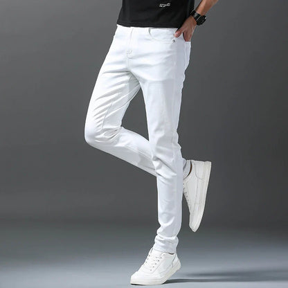 New 98% Cotton Men's Fashion Slim Jeans Stretch Straight Spring Autumn Luxury Denim Trousers Casual Business Pencil Pants