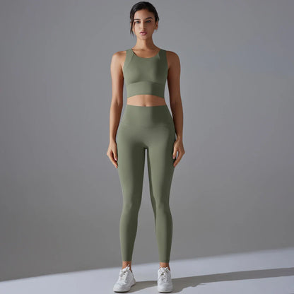 Yoga Set Women's tracksuit Women Fitness Crop Top Shockproof Sports Bras Yoga Gym Running Pants Sportswear Running Fitness Yoga