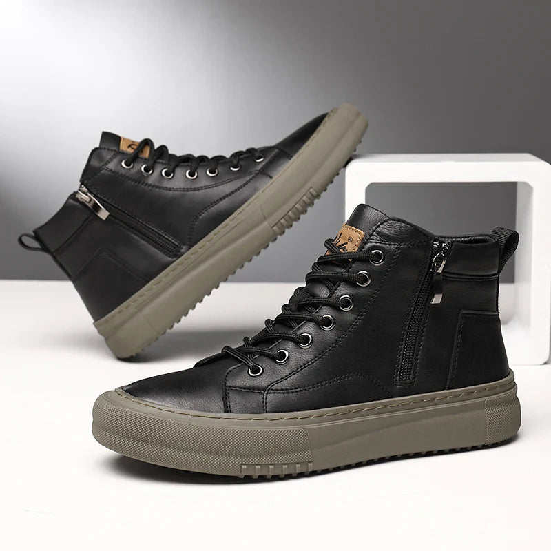 Men's Spring and Autumn Style White Sneakers, New Trendy Versatile High-Top Sneakers, Summer Fashion Casual Men's Shoes, Breathable and Durable Sneakers