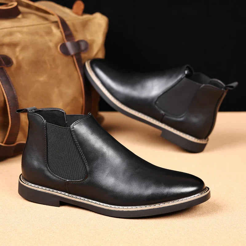 39~47 Men Chelsea Boots Brand Retro Comfortable PU Leather Ankle Boots Men 2025 Fashion Black Brown Mens Boots