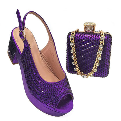 Wedding Shoes for Women Bride Platform Heels Italian Full Drill Design Elegant Shoes and Bags Matching Set